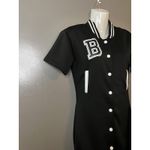 Daisy Dress Womens Small Black Varsity Shirt Bodycon Snap Front B Patch Mini Photo 2