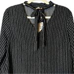 Hem & Thread  Black‎ White Striped Blouse Bow Neckline NWT Medium L4597 Photo 1