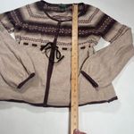 Eddie Bauer Merino Wool Blend Sweater Cardigan Womens Size L Cream Brown V-Neck Photo 4