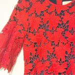 Tory Burch  Nicola Guipure Lace Dress Red Lined Size 2 Short Sleeve Photo 2