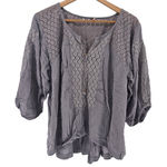 Free People  Grey Lace Crochet Boho Blouse Top Women's Size XS 3/4 Sleeve Photo 0