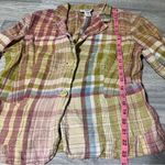 Pendleton  Green Pink Spring Pastel Plaid Women's Top; Large Photo 4