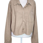 Love Tree  Long Sleeve Khaki Corduroy Cropped Button Down Shirt Size Large Photo 0