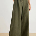 NWT Grae Cove Thalia Button Fly Wide Leg Palazzo Pants Green 100% Linen Size XL Photo 0