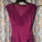 EXPRESS Magenta Lace Trim Blouse Photo 0