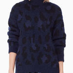 Kate Spade  Blue Leopard Suri Alpaca Wool Eyelash Sweater Size XS Photo 0