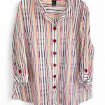 Ali Miles Top Womens XL Rainbow Stripe Button Front Wire Collar Artsy Tunic White Photo 0