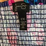 Jessica Simpson  Mini Dress 2X Blue Pink Rose Floral‎ Corset Smocked Micro Ribbed Photo 9