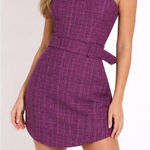 Amanda Uprichard  Mini Dress Women Small Purple Metallic Tweed Belted Night Out Photo 0