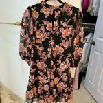 Julia Jordan  Floral Print Shift Dress Puff Sheer Sleeves Ruffle Hem NWOT Size 4 Photo 4