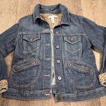 Chico's  Dark Wash Stretch Denim Jacket Animal Leopard Print Trim Medium - 1 Photo 0