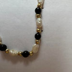 Handmade Pearl Black Onyx Gold Tone Bead Ankle Bracelet Photo 1