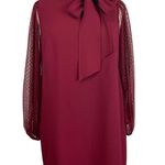 Vince Camuto  Long Sleeve Mini Shift Dress Size 14W Red Crepe High Tie Neck Photo 0