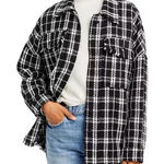 NATIVE DAUGHTERS Black Plaid Oversized Frayed Shirt Jacket Shacket Size Small Photo 0