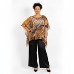 Sol & Mer Brown Print Sequins Ocean Wave Sheer Short Sleeve Scarf Top NEW OS Size undefined Photo 5