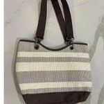 Thirty One Spring Summer Purse Paper Weave Shoulder Bag Brown Ivory Stripe 31 Photo 4