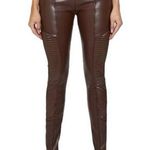 Maniere De Voir  Vegan Faux Leather Brown Ribbed Patent Leggings Moto NWT size 12 Photo 0