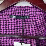 ZARA  Houndstooth Cropped Polo Top Purple Black Small Long Sleeve‎ Deep V-neck Photo 11