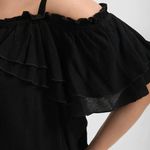 Bloomchic  Plain Ruffles Trim Ties Cold Shoulder Blouse Top Black 14-16 Photo 2