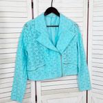 Cato Lace Full Zip Cropped Boho Moto Jacket Turquoise Teal Blue Large Photo 6