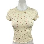 We Wore What Women's Cream Floral Print Short Sleeve Baby Tee T-Shirt Top Size S Photo 1
