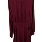 Tobi Button Up Shirt Dress Long Sleeve Collared Faux Wrap Draped Burgundy Photo 2