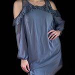 Maurice's  Periwinkle Blue Lacey Cold Shoulder Long Sleeve Chiffon Dress Medium Photo 1