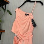 Lulus Cut and Run Peach Ruched Cutout Asymmetrical Bodycon Mini Dress Photo 10