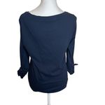 Loft Outlet Navy Blue Garden Nature Graphic Top 3/4 Tie Sleeves Small Flower Photo 3