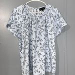 Premise Light Blue With Black Floral Print Short Sleeve Pullover Top L Photo 4