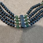 Vintage Hematite & Green Beaded Statement Necklace Gray Photo 2
