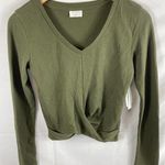Abound  Olive Green Cropped Twist Front Long Sleeve V Neck Waffle Knit Top S Photo 1