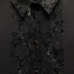 ZARA NWT black button front lace collared long sleeve shirt blouse Photo 6