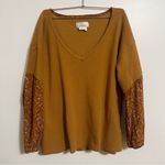 Anthropologie  'Anette' Orange Floral Waffle Knit Long Sleeve Shirt Medium Photo 3