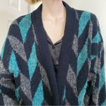 Vintage CÈTO Uomo Colorblock Mosaic Chevron Print Cardigan Sweater Size S Multiple Photo 2