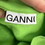 Ganni Size S / M Crew Neck Sweatshirt Oversized Fleece Embroidered Neon Green Photo 2
