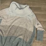 kim rogers  rounded hem cowl neck sweater medium blue ombré stripes color ribbed Photo 1