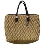 Brighton  Rita Woven Macrame Jute Straw Leather Tote Bag‎ Animal Print Lining Photo 0