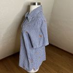 Quacker Factory  Shirt Womens Medium Blue Gingham Crab Jeweled Print Button Up Photo 5