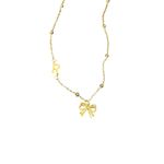 Gold Tone Bow Charm Initial R Necklace Beaded Chain Delicate Dainty New Photo 3