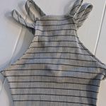 May pink Bodycon Dress – Gray Blue with Black Stripes, Size Small – Strappy Back & Front Slit Photo 4