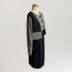 Vintage 80s Gemini II Dress Black Cream Check ILGWU USA Suit Midi Size Medium Photo 2