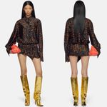 The Attico “Hatty” Black & Cinnamon Tiger Print Draped Mini Dress Photo 1