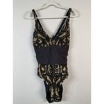 Alex Marie Mysterious Burnout One Piece Swim Suit Beige Black Paisley Women’s 16 Photo 1