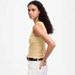 Madewell NWT Light Yellow Smocked Cotton Linen Blend Boatneck Tank - Size: Small Photo 6