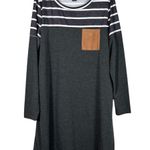 SheIn Charcoal Gray Striped Long Sleeve Suede Pocket Tunic Dress Large L Modest Photo 0