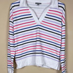 Talbots T by  Women’s UPF 50+ Stripe Multicolor Split Neck Polo Long Sleeve Shirt Photo 0