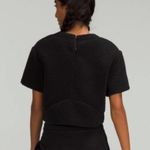 Lululemon Black Textured Fleece Embroidered Logo Cropped Tee/Top Size 4 Photo 7