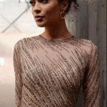 Mac Duggal  5240 Womens Long Sleeve Beaded Column Gown Dress Mocha Photo 4