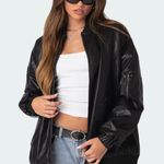 Edikted Faux Leather Oversized Bomber Jacket Photo 0